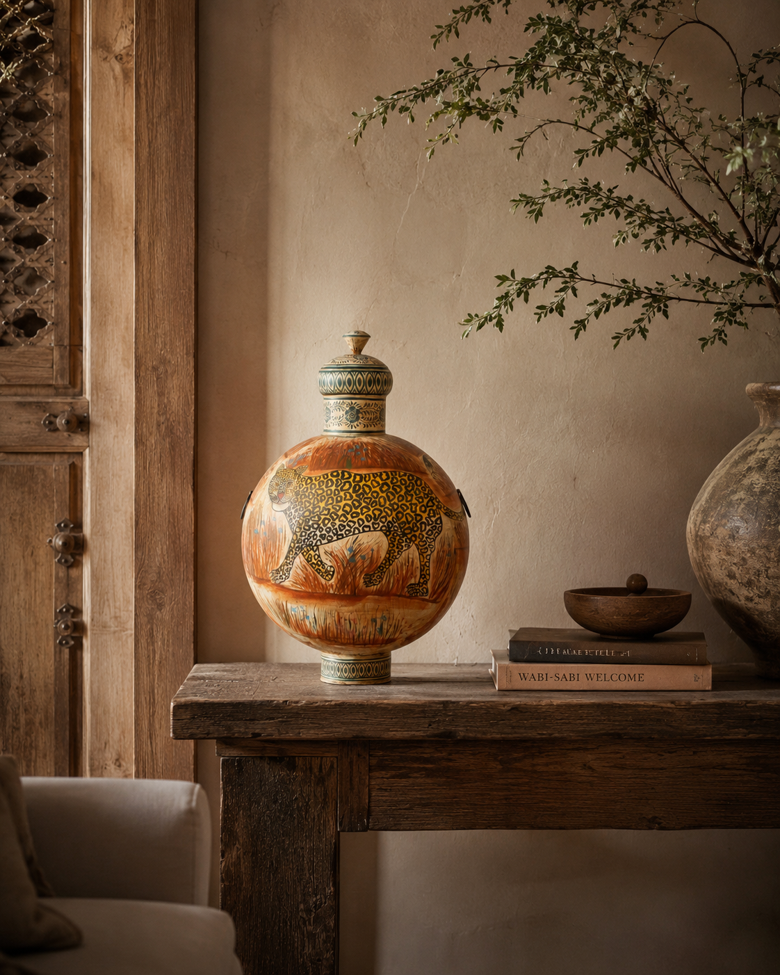 Painted Cheetha Iron Pot