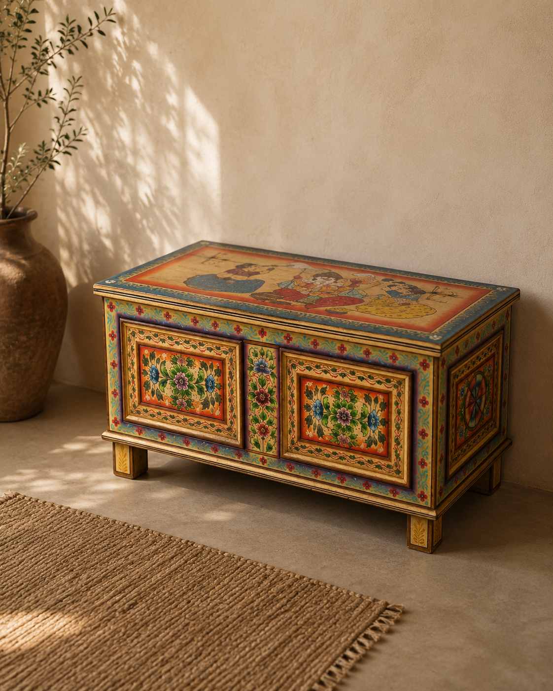 Vintage Handpainted Wooden Sandook