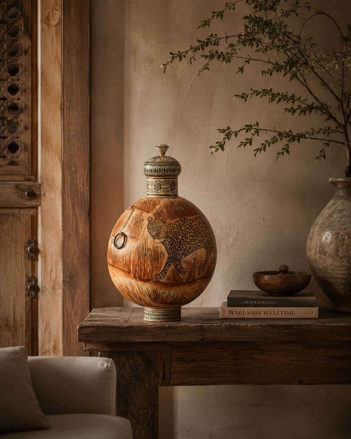 Painted Cheetha Iron Pot