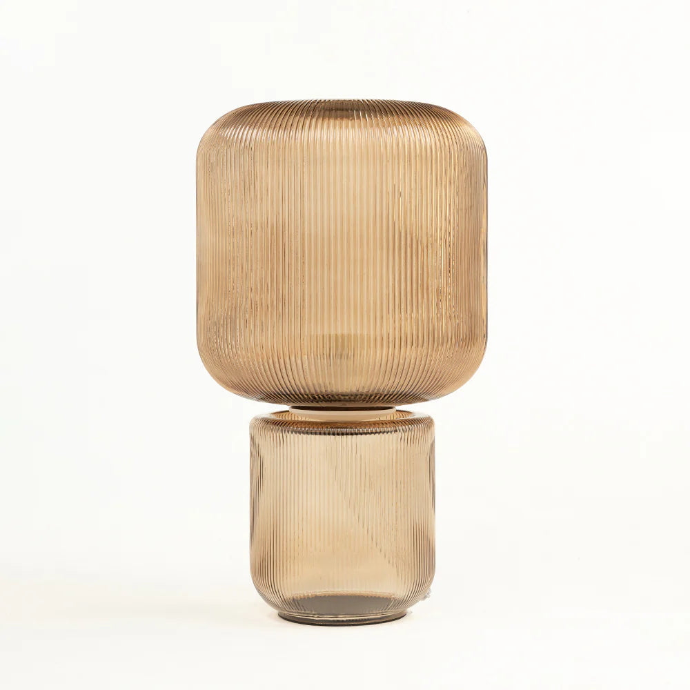 Amber Ribbed Glass Table Lamp