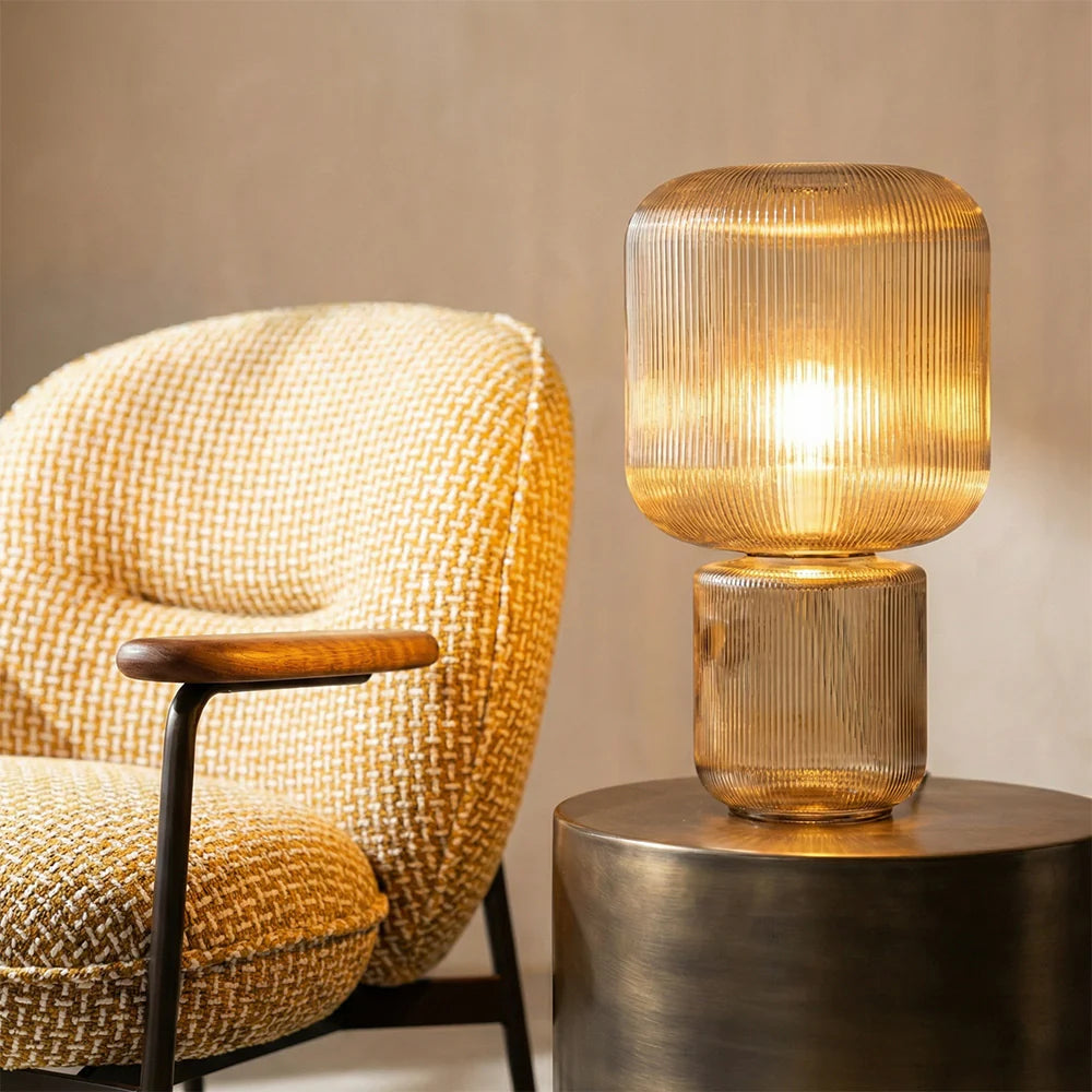 Amber Ribbed Glass Table Lamp