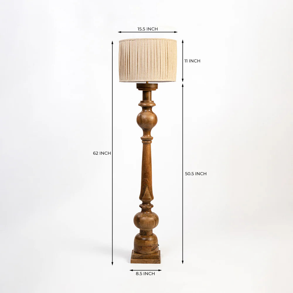 Heritage Oak Floor Lamp With Pleated Shade