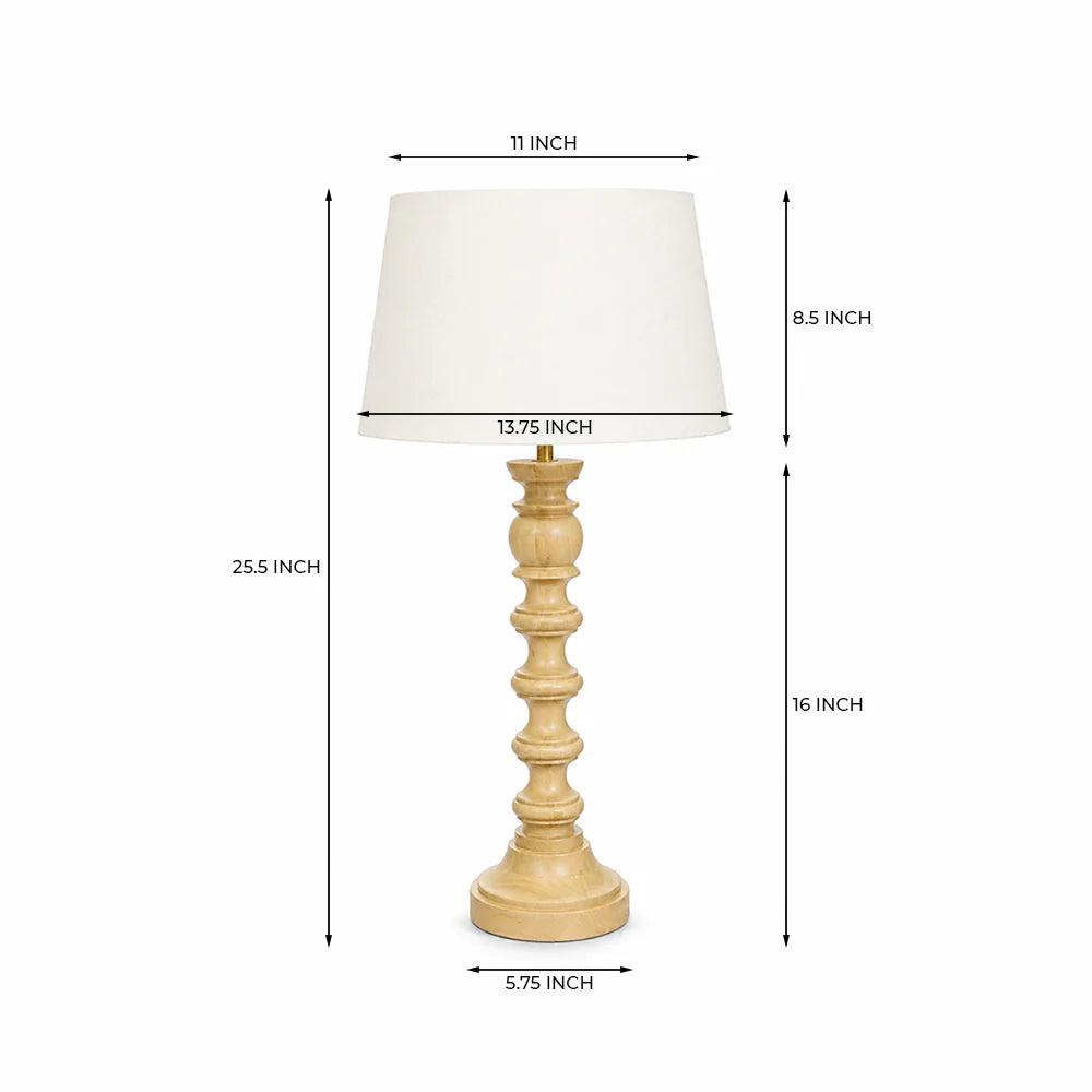 Natural Wood Table Lamp with White Shade