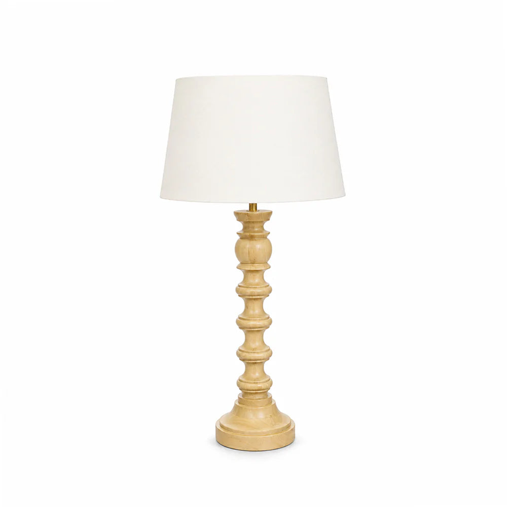Natural Wood Table Lamp with White Shade