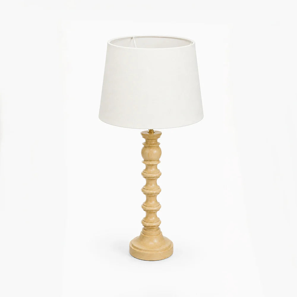 Natural Wood Table Lamp with White Shade
