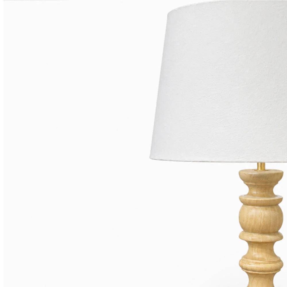 Natural Wood Table Lamp with White Shade