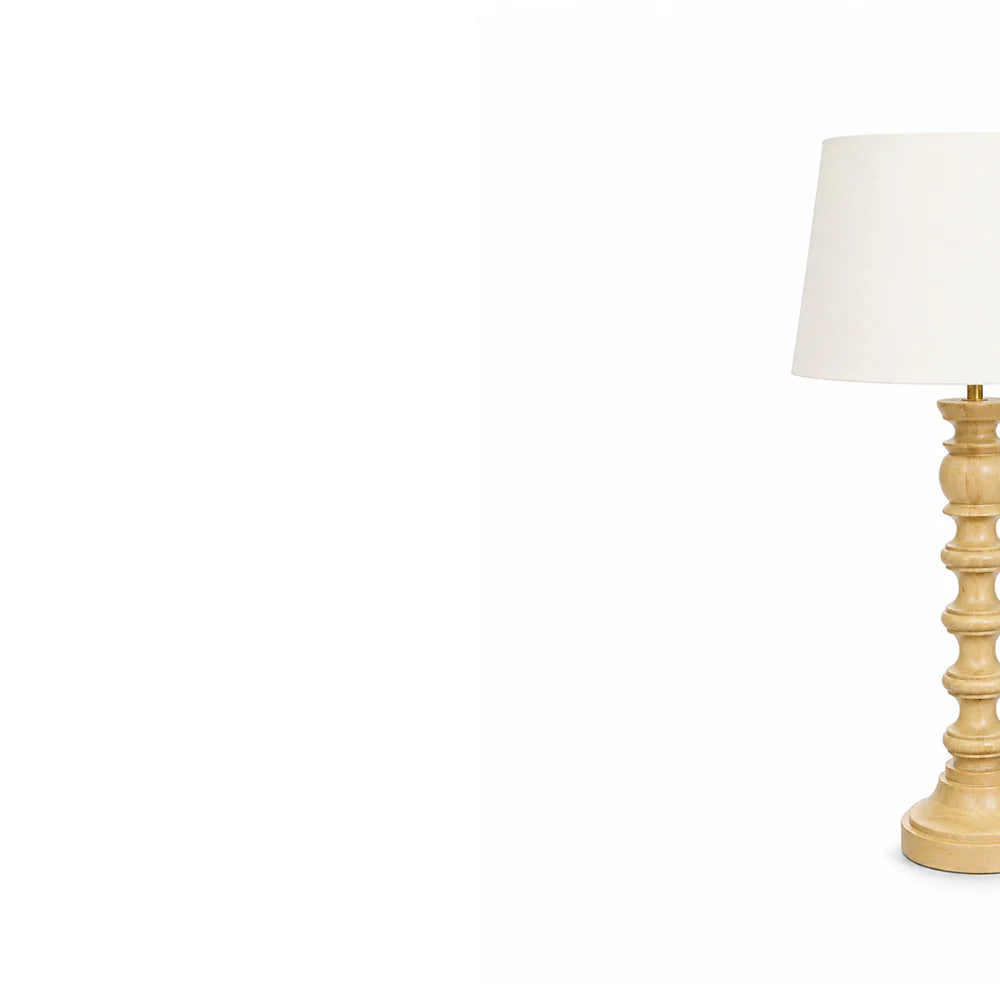 Natural Wood Table Lamp with White Shade