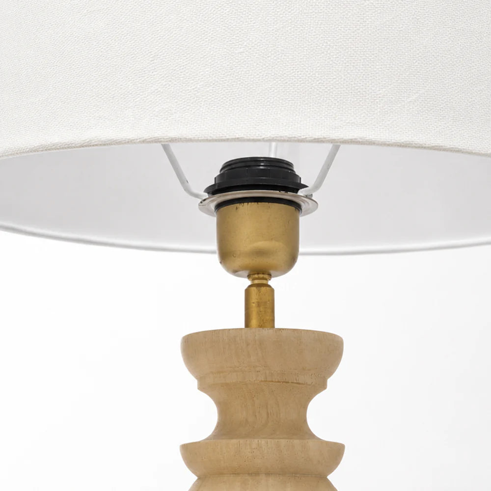 Natural Wood Table Lamp with White Shade