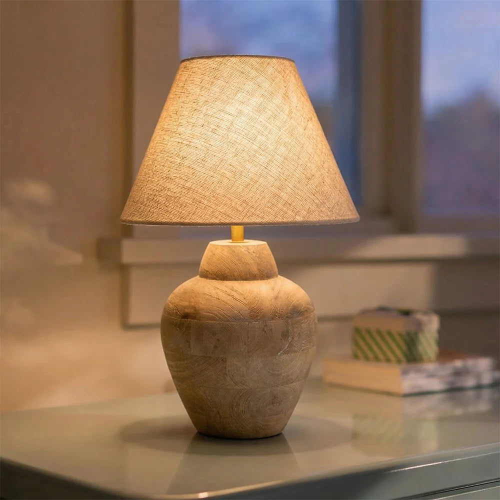 Teak Pot Table Lamp