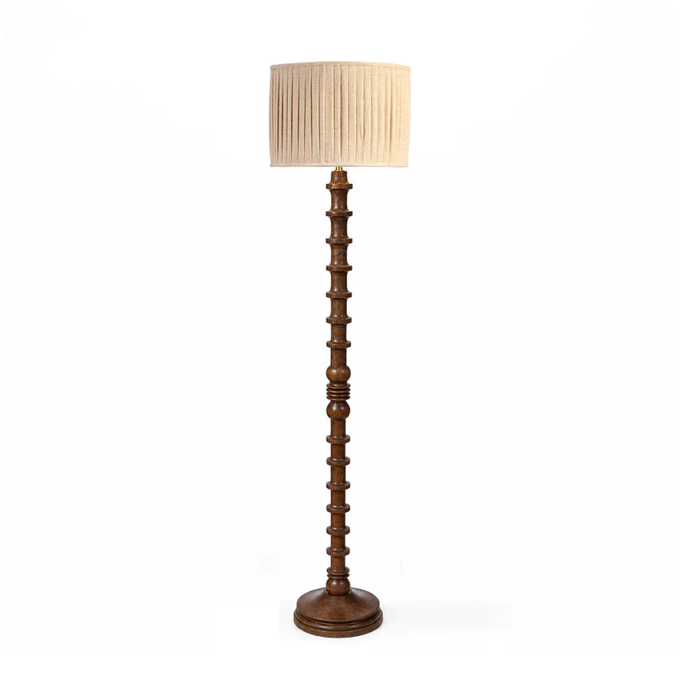Turned Wood Spindle Floor Lamp with Pleated Shade