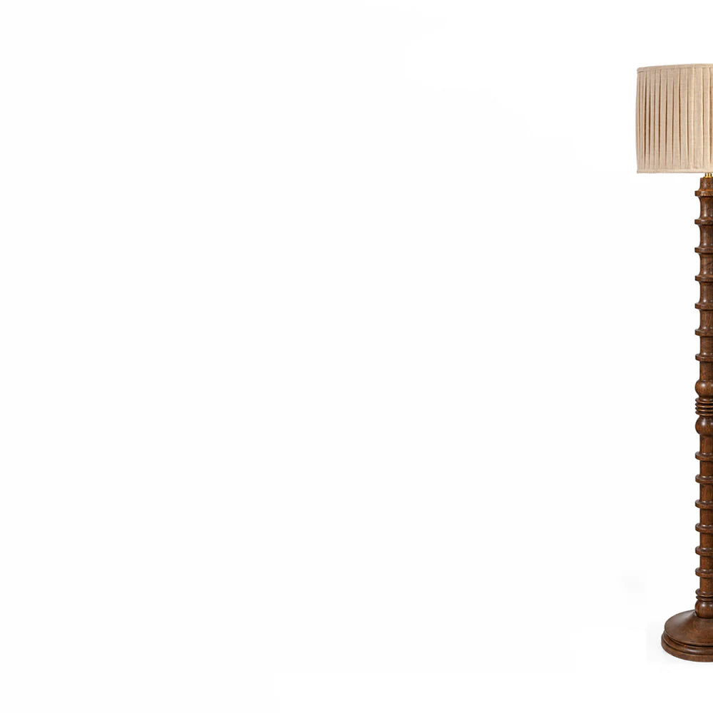 Turned Wood Spindle Floor Lamp with Pleated Shade