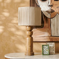 Wooden Orb Column Table Lamp with Pleated Shade