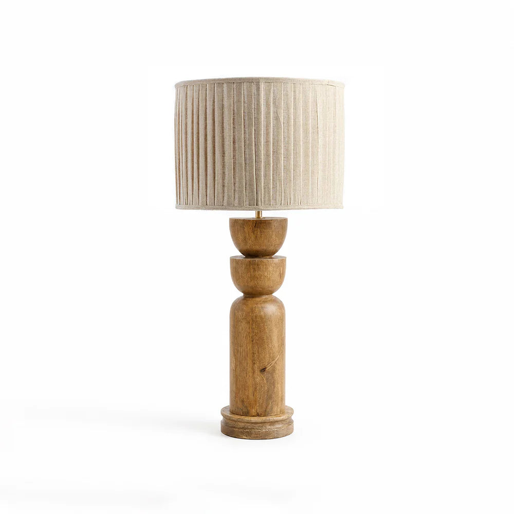 Wooden Orb Column Table Lamp with Pleated Shade