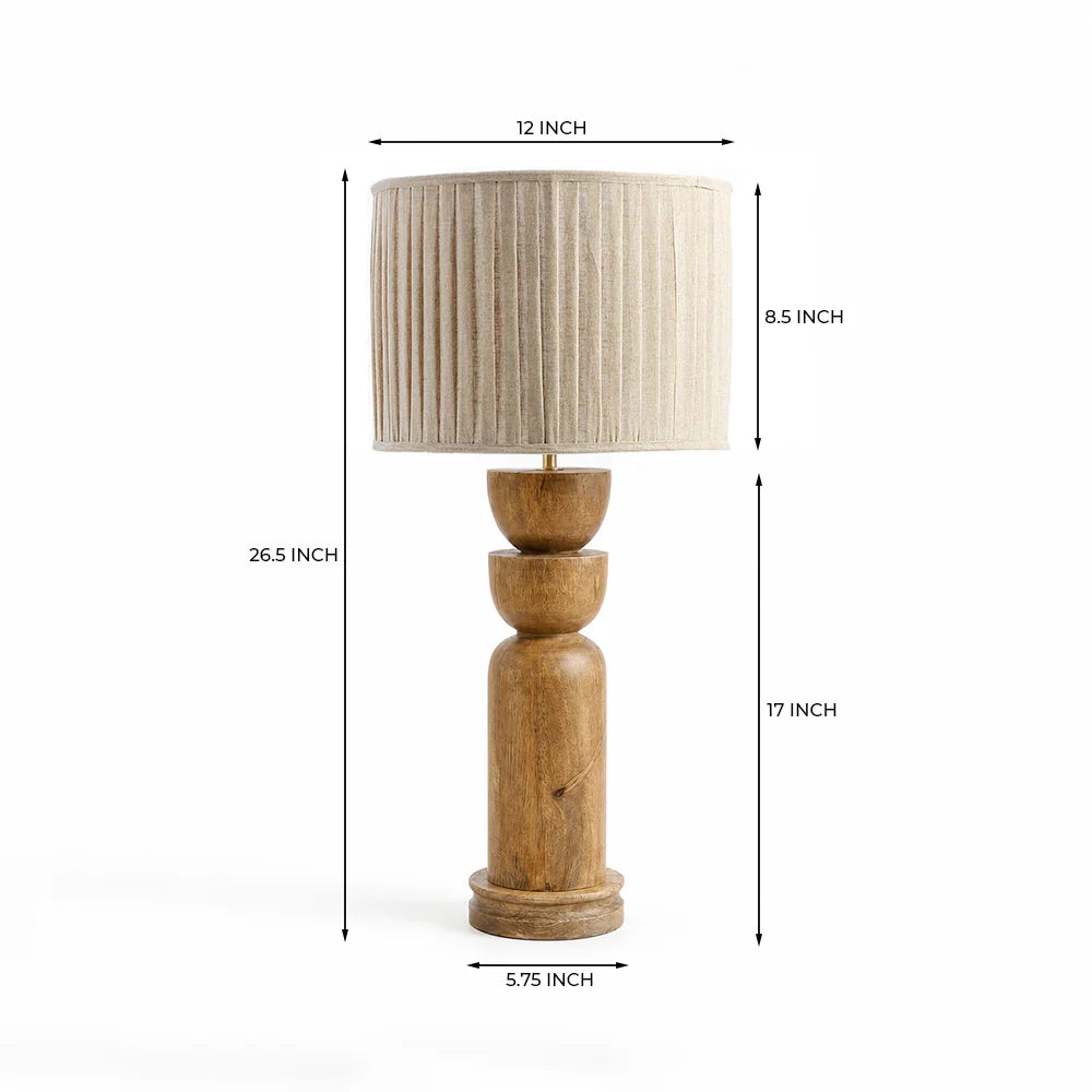 Wooden Orb Column Table Lamp with Pleated Shade