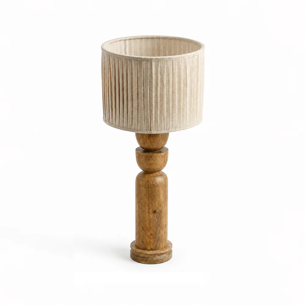 Wooden Orb Column Table Lamp with Pleated Shade