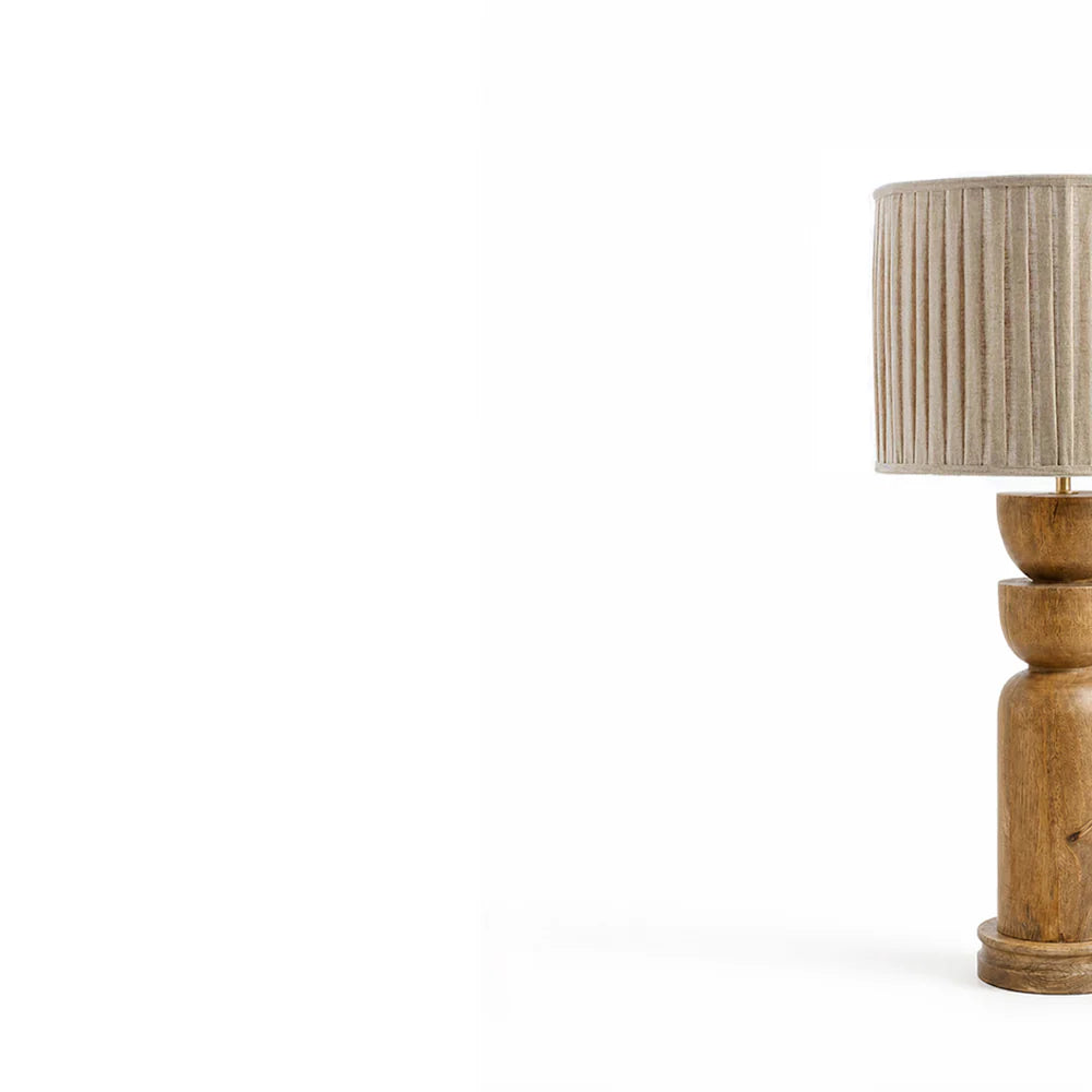 Wooden Orb Column Table Lamp with Pleated Shade