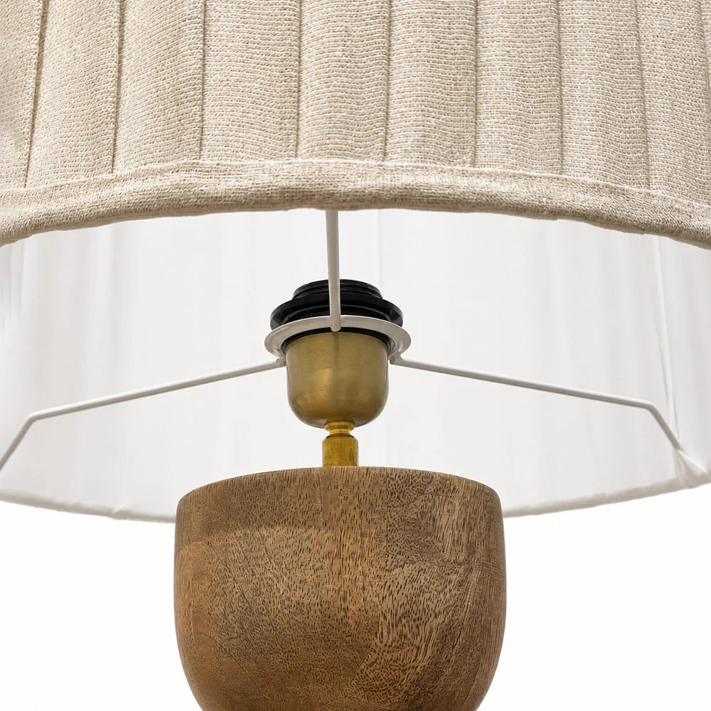 Wooden Orb Column Table Lamp with Pleated Shade
