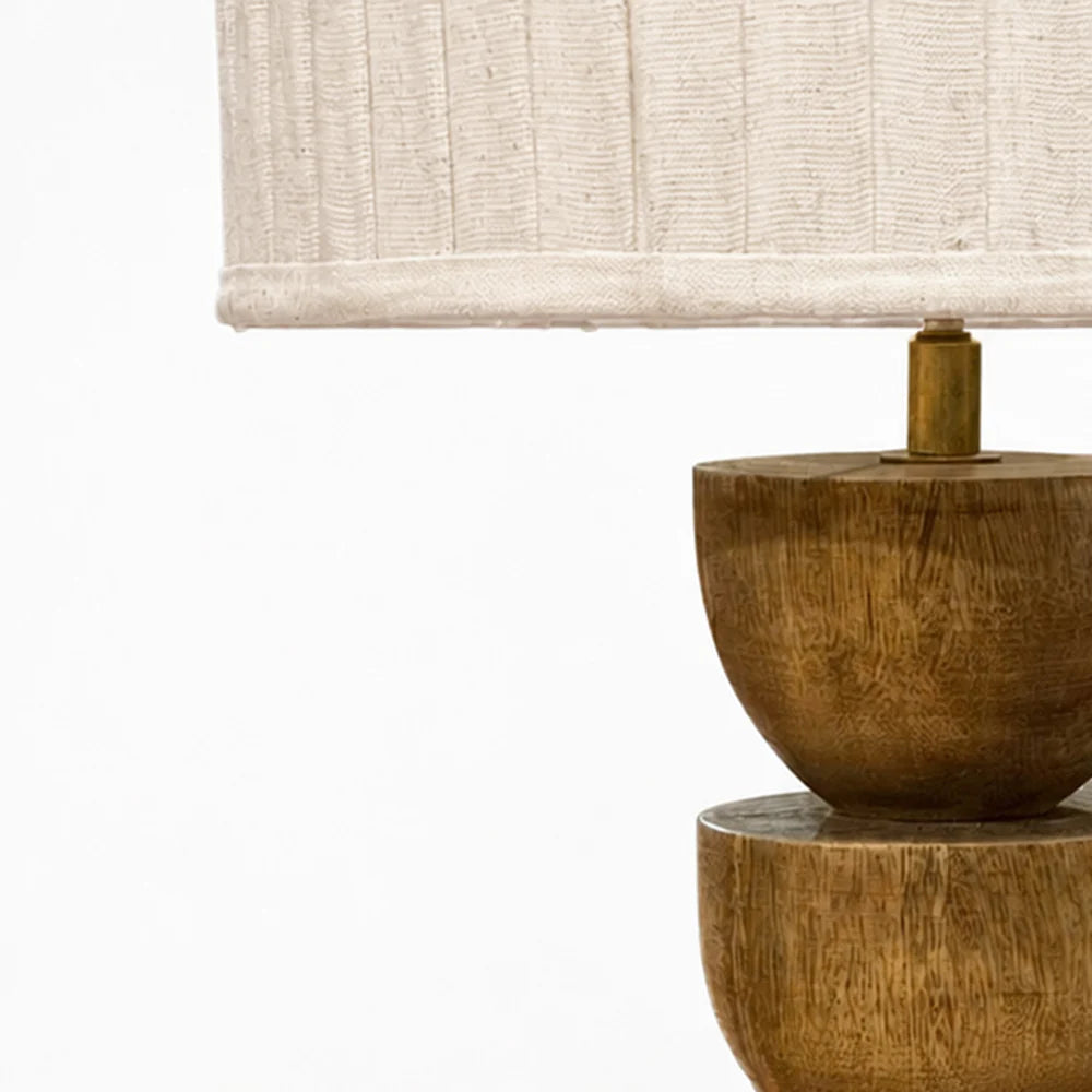Wooden Orb Column Table Lamp with Pleated Shade